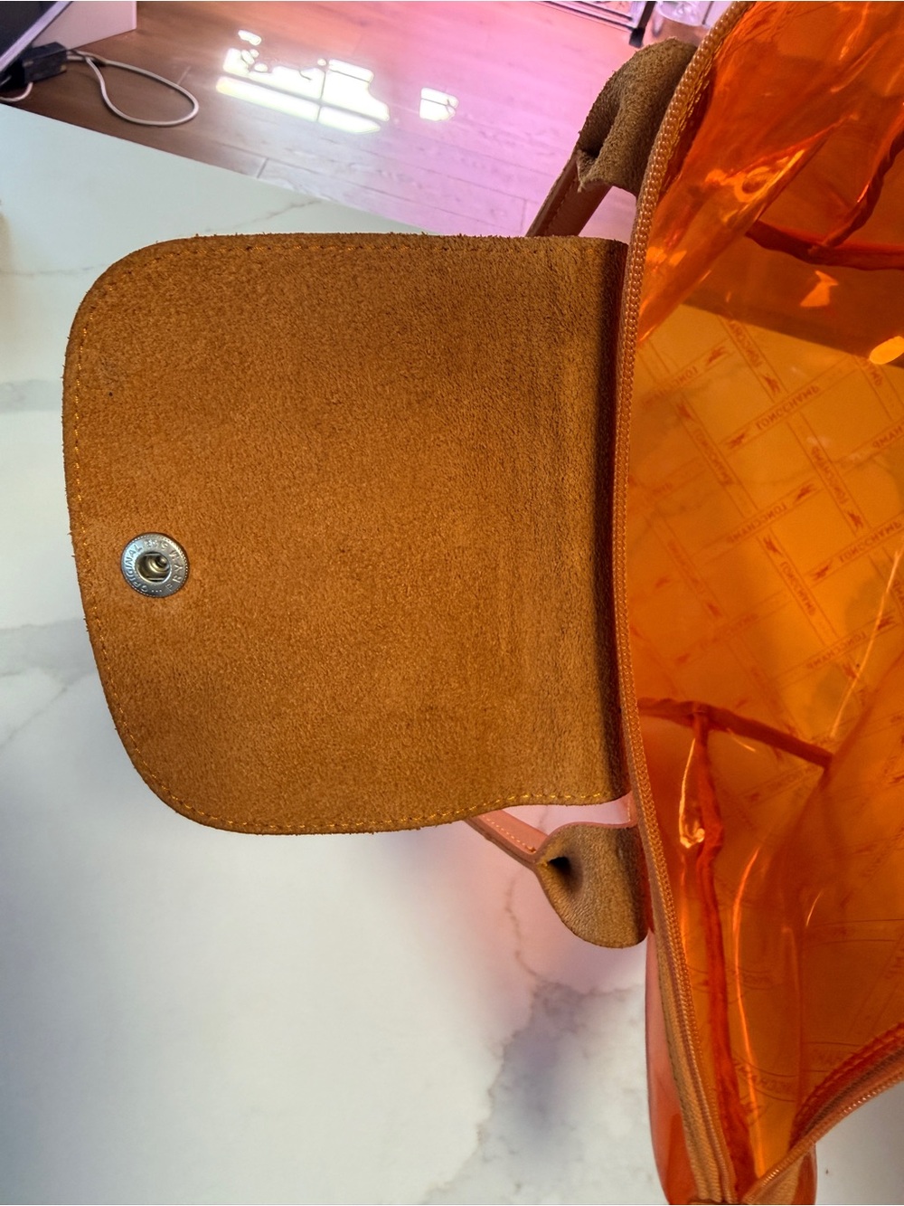 Longchamp Le Pliage Transparent Orange PVC Shoulder Tote -Made in France - Picture 10 of 14